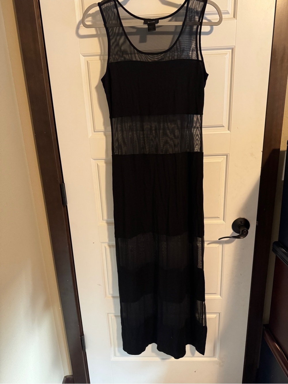 Natori Sheer Panel Black Maxi Dress